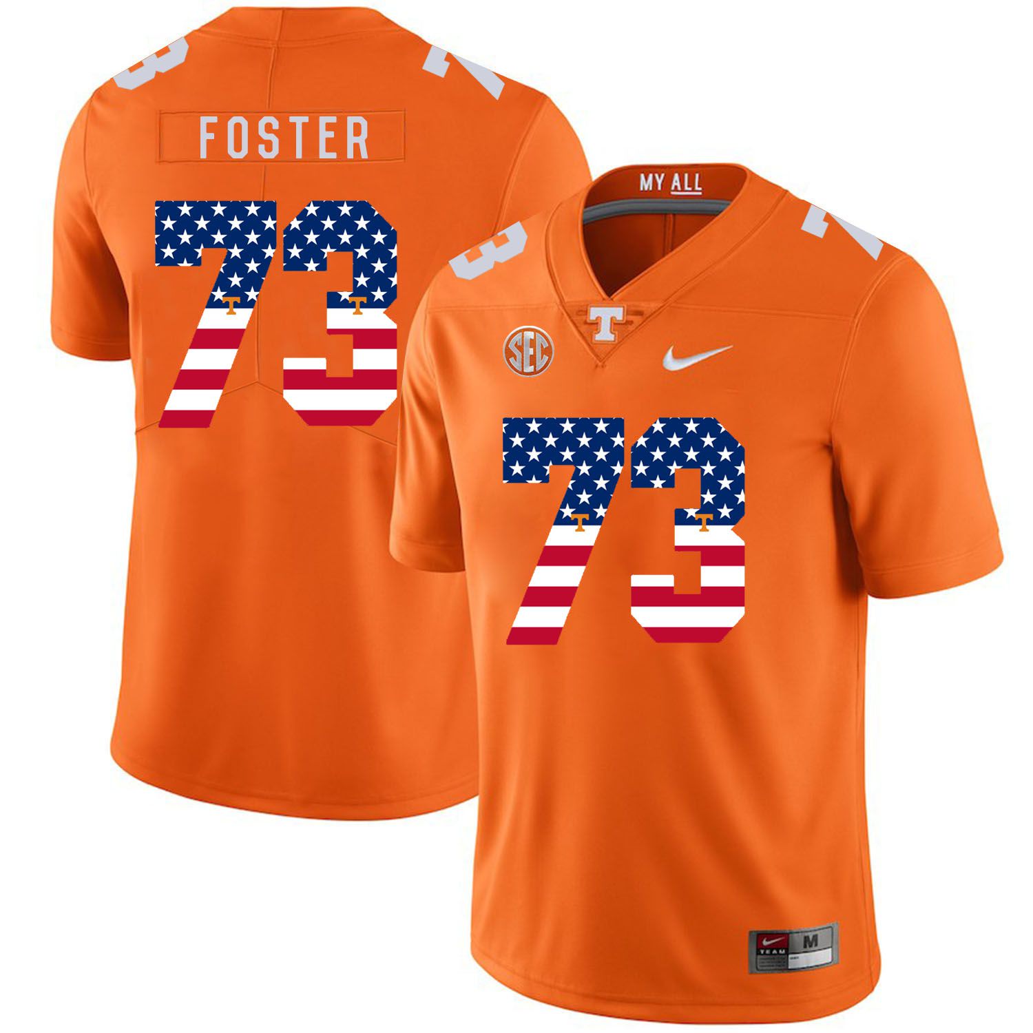 Men Tennessee Volunteers #73 Foster Orange Flag Customized NCAA Jerseys
